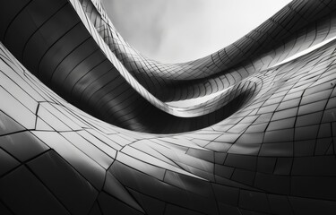 Poster - Abstract architectural design of modern building facade, black and white photo.