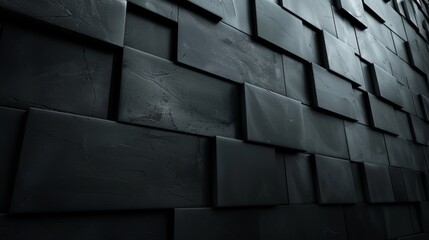 Poster - A close-up of a textured black wall with a diagonal pattern of squares.