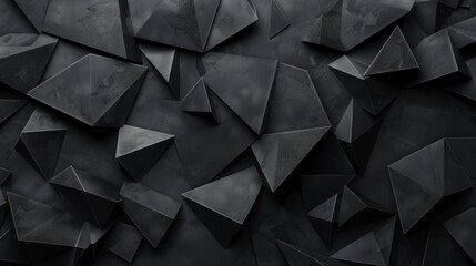 Poster - A close-up of a black geometric background with a textured surface, consisting of a chaotic arrangement of triangular shapes.