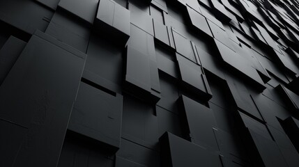 Poster - A 3D rendering of a geometric wall made of black and grey cubes and rectangles.