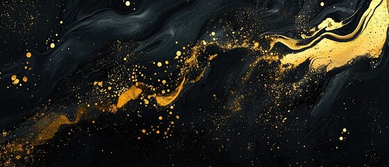 Abstract black and gold marble background with glittering texture.