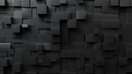 Poster - An abstract image of a wall composed of black cubes, creating a geometric pattern with variations in depth and perspective.