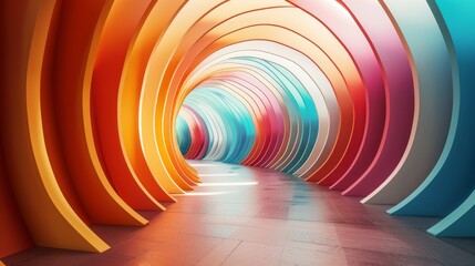Aufkleber - A brightly colored tunnel with arched walls and a light reflecting on the floor.