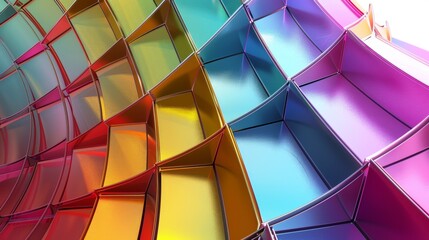 Poster - A close-up of a vibrant, abstract 3D pattern with rainbow hues and a metallic sheen.