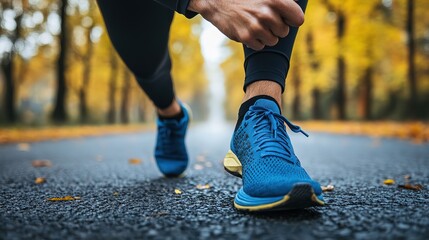 Wall Mural - Male runner tying her shoes preparing for a jogging