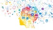 © Teeranan - The outline of a head brimming with colorful, abstract symbols of innovation, technology, and business, capturing the essence of idea generation and creative problem-solving