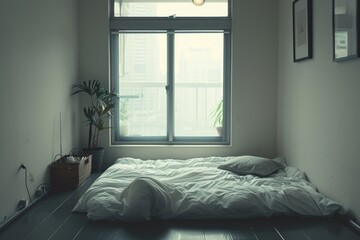 Poster - Simple bedroom with futon bed and window