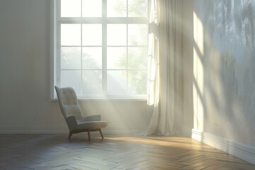 Poster - Sunlight through window illuminating an empty room