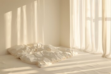 Poster - Sunlight Streaming Through Window in Minimalist Bedroom