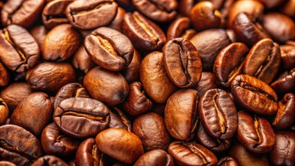 Close up of beautiful brown coffee beans, perfect for coffee lovers and baristas