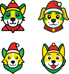 Wall Mural - Dog head Christmas mascot icon outline art vector illustration