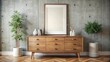 © Collection - Mock up poster frame displayed on retro chest of drawers in a hipster interior setting