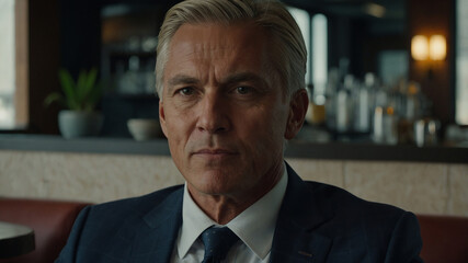 portrait of a businessman sitting in a restaurant waiting for a meeting with client or an investor