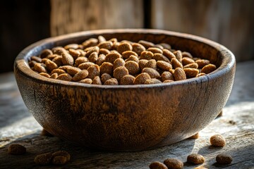 Poster - Wooden Bowl Filled with Dry Dog Food