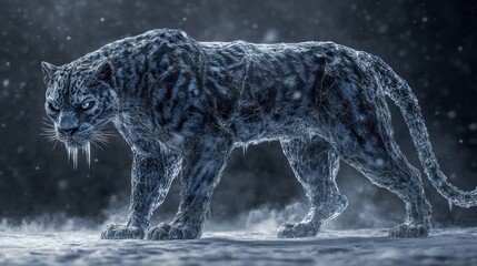 Close view of a black panther in the snow, black Panther, winter, predator, wildcat, feline, majestic, cold, wilderness