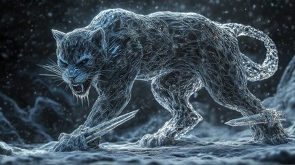 Close view of a black panther in the snow, black Panther, winter, predator, wildcat, feline, majestic, cold, wilderness