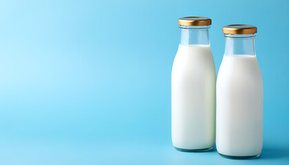 Elegant and serene image of a milk bottle on a blue background