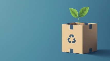 Simple shipping box with sustainability icon, clean layout, flat design illustration