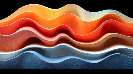 Wall Mural - A vibrant abstract composition featuring layered waves in warm and cool tones, creating a visually striking and dynamic effect.