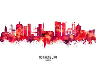 Wall Mural - Gothenburg Sweden Skyline Red