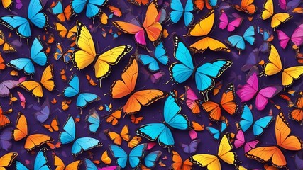 Wall Mural - Colorful Butterfly Swarm Cartoon Background Design