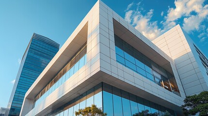 A modern bank building, Business office building architecture of City.