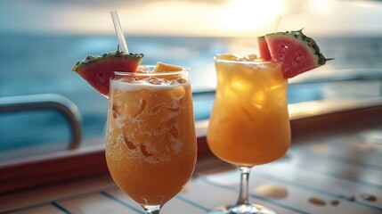 Delicious tropical drinks being enjoyed on a Caribbean Cruise.