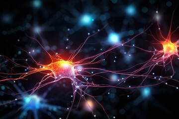 Attractive Closeup of active nerve cells neuronal network with electrical signals