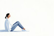 © tonstock - A serene illustration of a young woman sitting peacefully, reflecting on life. Minimalistic style with soft colors highlights her inner calm.