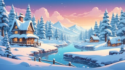 Wall Mural - Joyful Winter Scene Cartoon Background Design