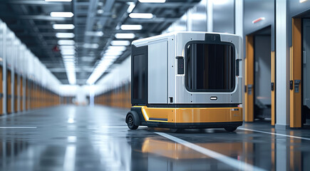 Fototapete - Lift truck for future baggage industry and commerce, electrically driven, unmanned, automatic.