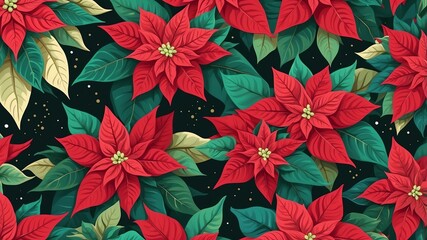 Wall Mural - Poinsettia Decorations Cartoon Background Design