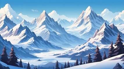 Canvas Print - Snowy Mountains Cartoon Background Design