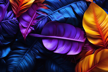 Wall Mural - Attractive A vibrant collection of colorful tropical leaves, rich in hues of pink, purple, and green