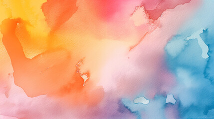 Wall Mural - A burst of soft pink, orange, and yellow watercolor blending together, evoking the warmth of a sunset.