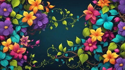 Canvas Print - Vibrant Flowering Vines Cartoon Background Design