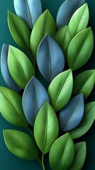 A vibrant collection of green and blue leaves layered on a dark background, perfect for nature-inspired designs and backgrounds.