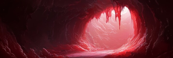 Wall Mural -  A cave featuring a red light at its tunnel end, repeated