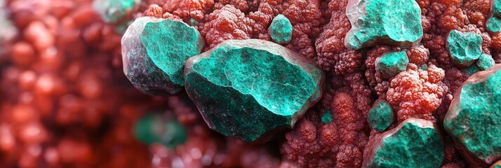 Wall Mural -  A tight shot of a cluster of green and red rocks, with green and red specimens at its core