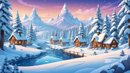 Wall Mural - Winter Wonderland Cartoon Background Design