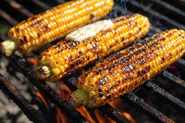 Deliciously grilled corn on the cob, showcasing the perfect char and smoky flavor, ideal for summer barbecues and gatherings.