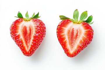 Wall Mural - Strawberry isolated. Strawberry isolate. Whole, half, cut strawberry on white. Strawberry isolate. With clipping paths, ai