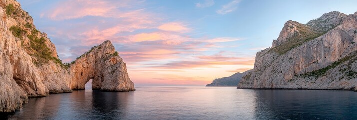 Wall Mural -  A large body of water encircled by mountains In its center, a boat floats