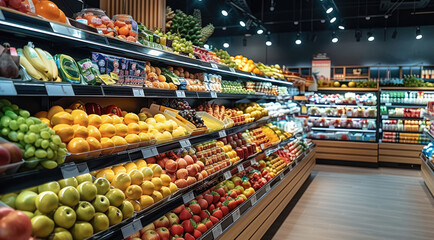 Canvas Print - Retail display for supermarket. Fruit and vegetables.