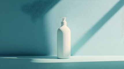 Poster - Minimal White Bottle Cosmetic Container on Gray Background with Soft Lighting and Shadows