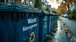© AS Photo Family - Blue recycling bins lined up for waste management on a residential street