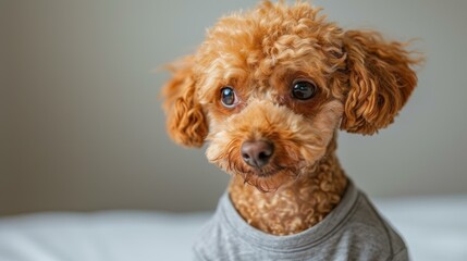 Sticker - A small dog with curly brown fur looks at the camera. AI.