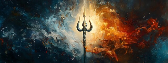 Cosmic Trident of Lord Shiva   Embodying the Divine Triumvirate of Creation Preservation and Destruction in a Dramatic Surreal