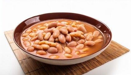 Spanish Food, Fabada Asturiana on white background isolated.