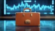 © lnwAI - Financial downturn depicted by an abandoned briefcase on a polished desk, digital screen with negative trends in the background, professional light, soft contrasts, clean layout